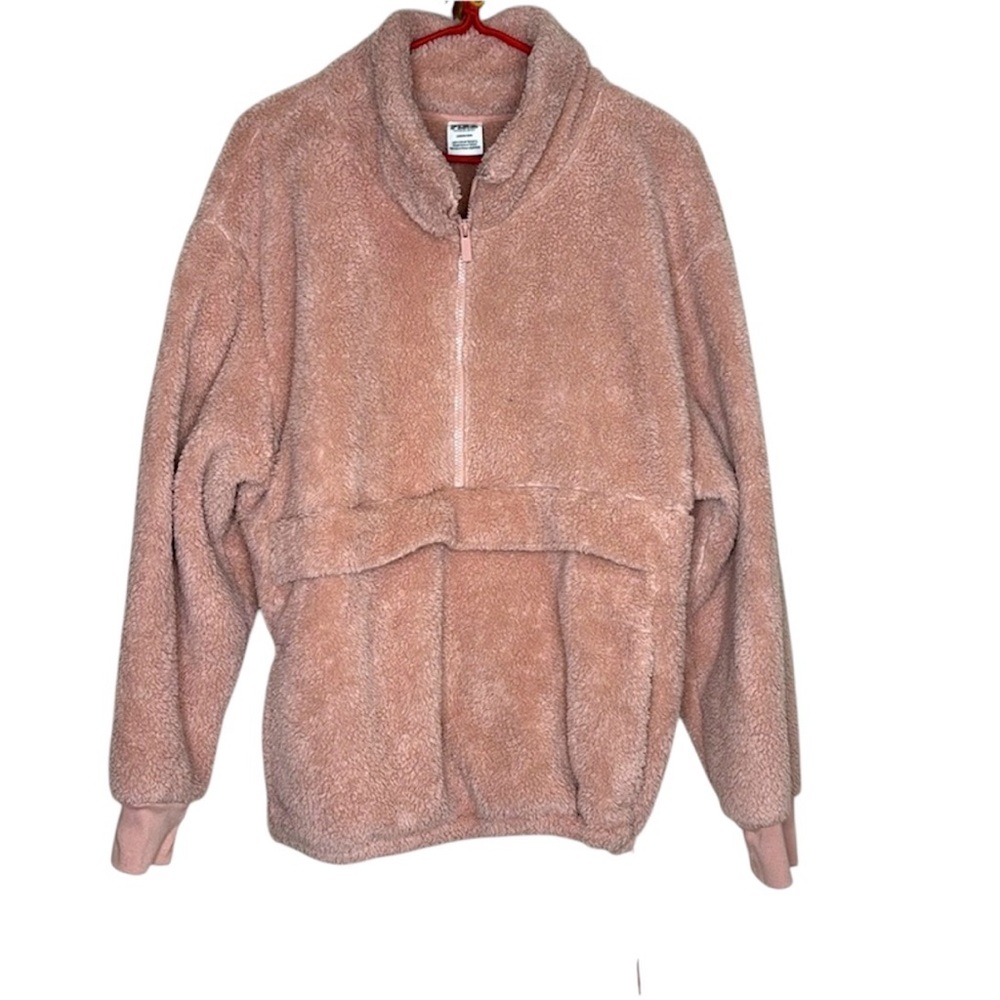 Victoria’s Secret PINK | Light Pink Sherpa Pocket Sweater Half Zip Sweatshirt L
